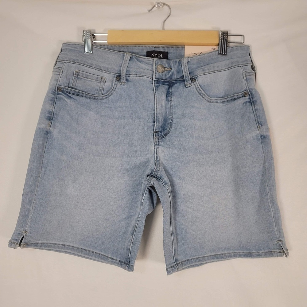 NYDJ Ella Bermuda Shorts Womens 10P Petite Light Wash Denim Lift Tuck Poetry